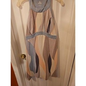 Prana Saxon Dress Small Sand and Blue Geometric Pattern